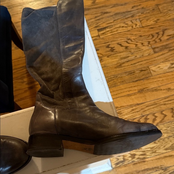 Cole Haan Tall Grey Leather and Suede Pull on Boots - Picture 6 of 7